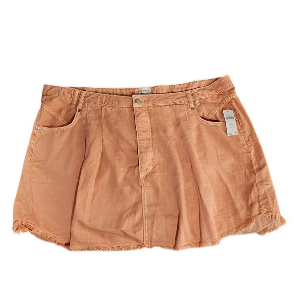 Anthropologie Plus Pilcro Pleated Micro Denim Skirt Orange Lyocell Size 22W NWT